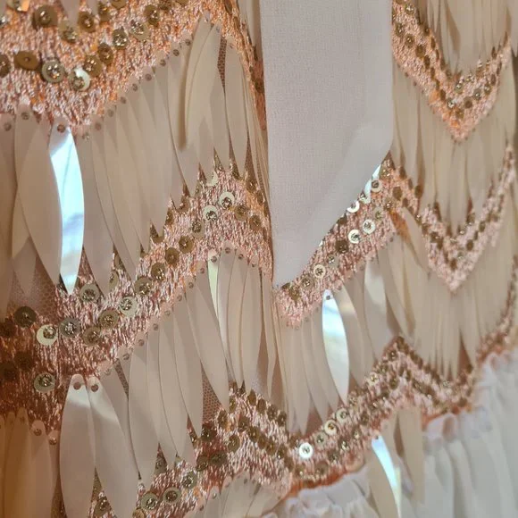 Imported Turkish Party21 Silk Ruffle Knee Length Dress w/Multi Shimmer Sequin 6 - Picture 4 of 17